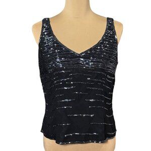 VTG 90s Ikara Beaded Top Sz.10 Black Sleeveless V-Neck Formal Event Gothic Glam